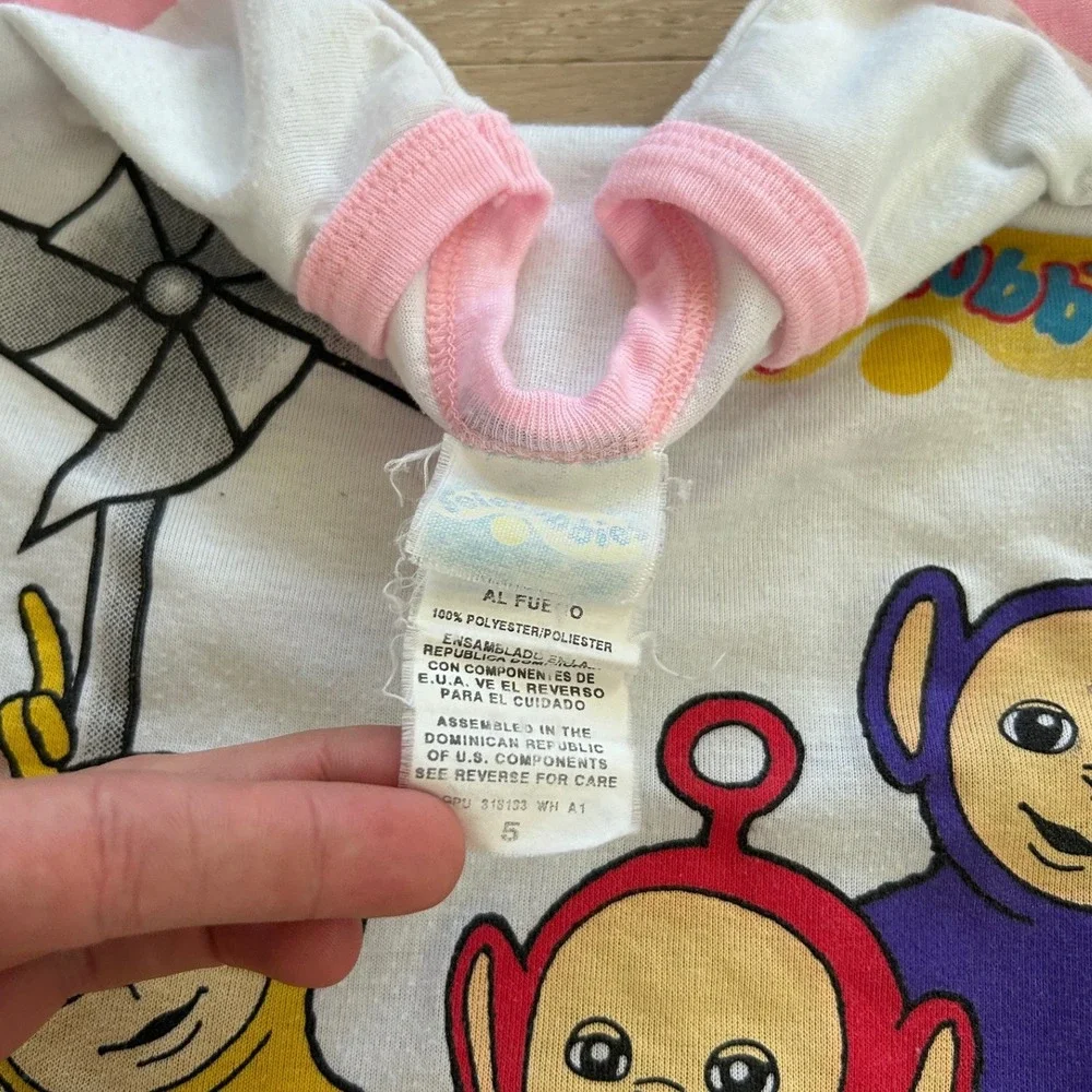 Vintage‎ 1998 Teletubbies Nightgown Kids Size 5 Pink Ruffle Sleeve 90s Sleepwear